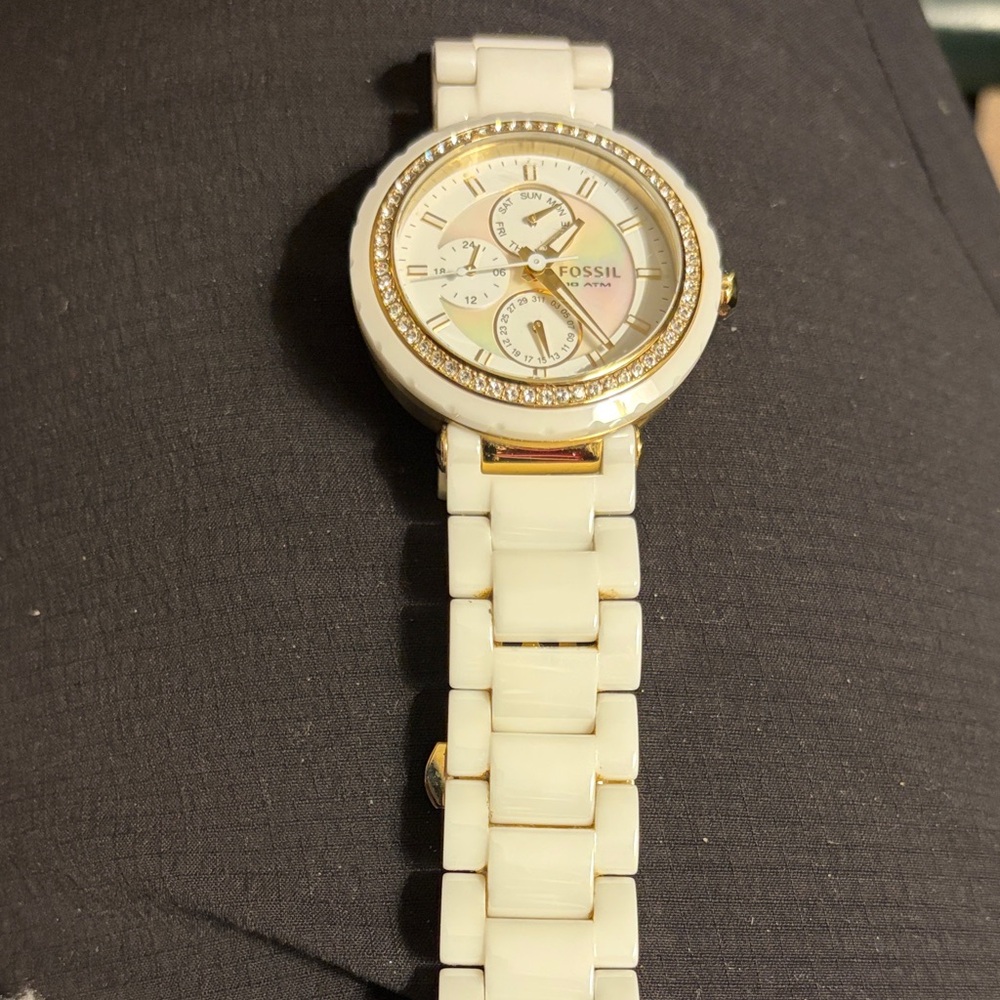 Fossil Ivory and Gold Chronograph Watch
